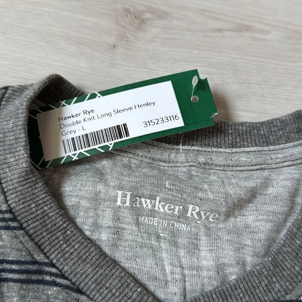 HAWKER RYE Double Knit Long Sleeve Henley Shirt Color Grey XL‎ Stitch Fix Nwt